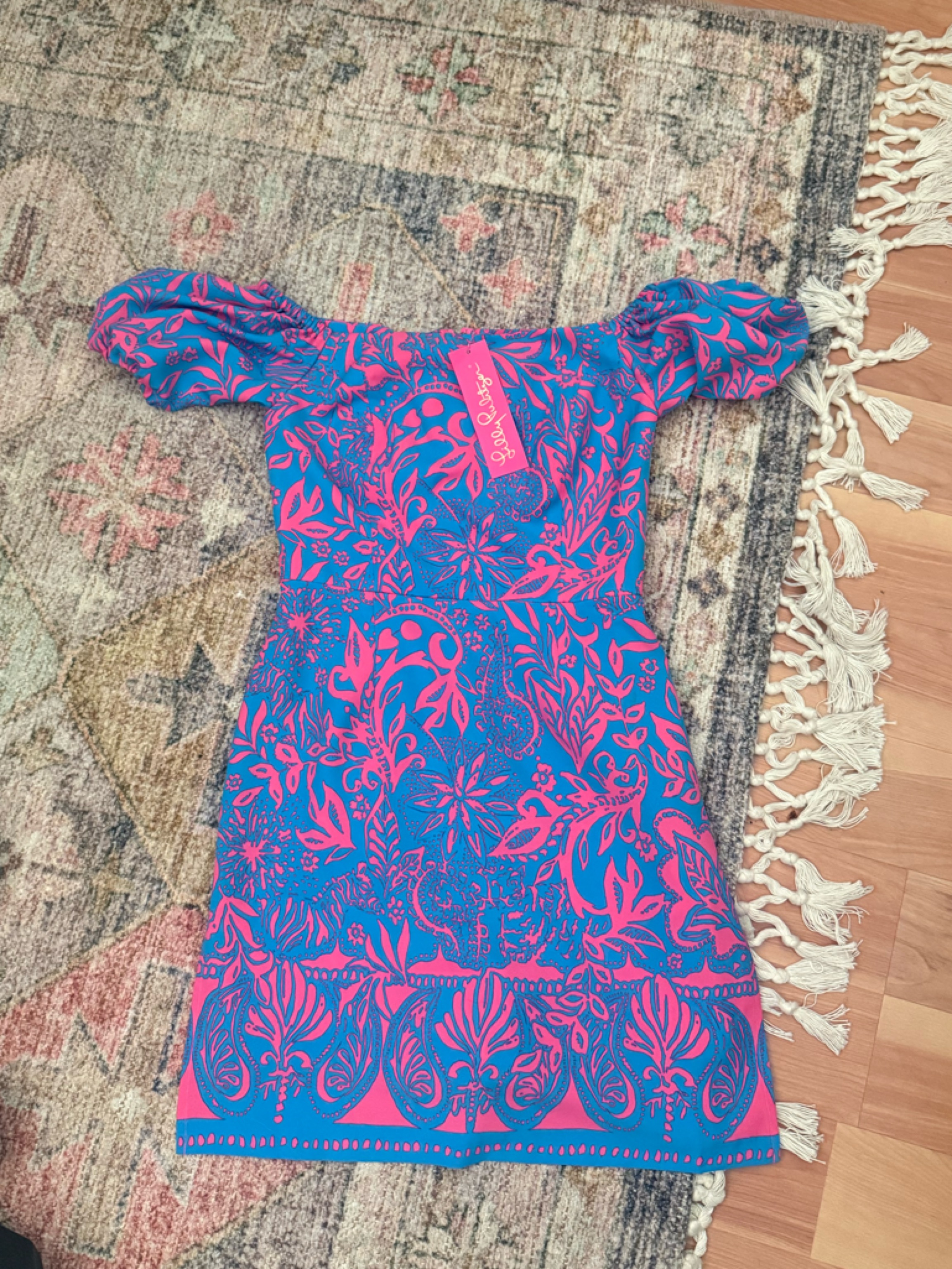 Lilly Pulitzer Blue And Pink Off-Shoulder Floral Dress